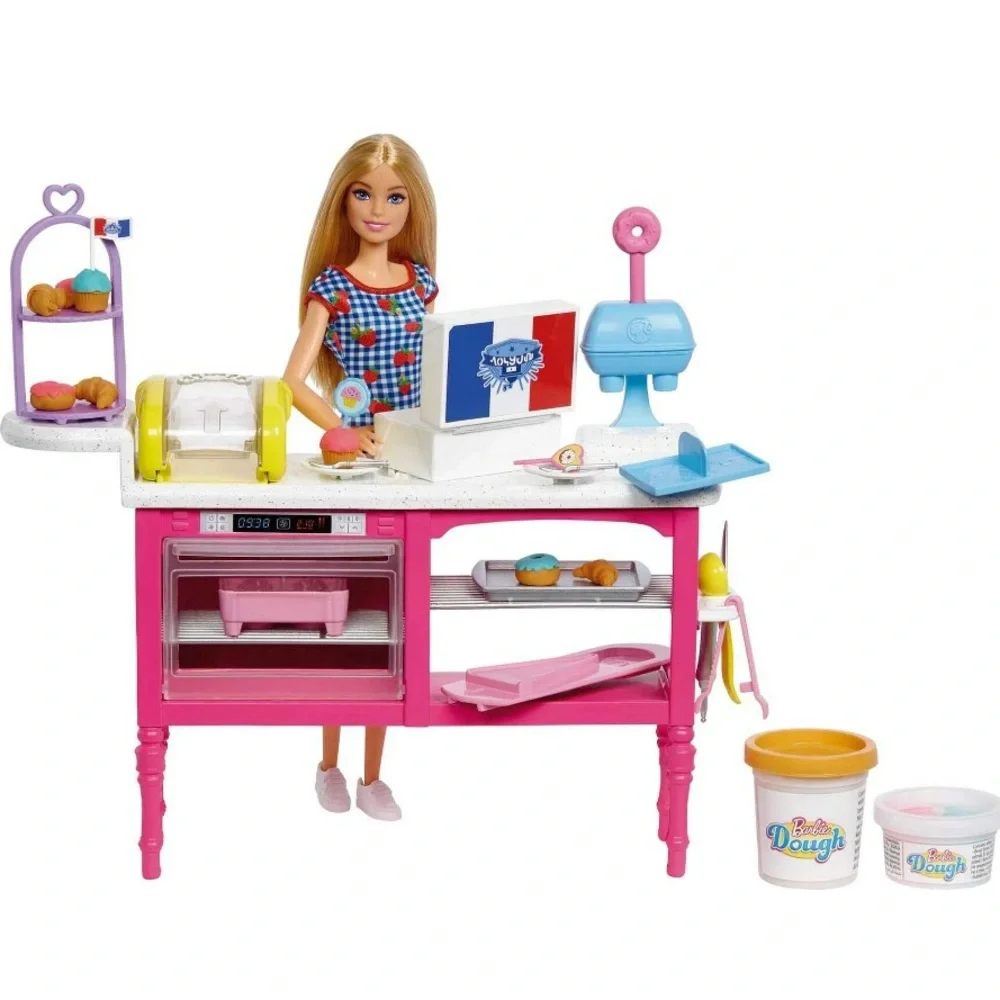 NWT Barbie It Takes Two Café Playset Kitchen 18 Pastry Making Accessories Dough